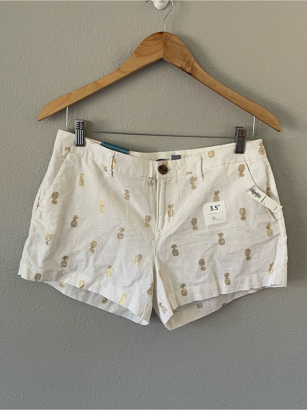 Old Navy Linen Pineapples Ivory/Gold Shorts Size 6 NWT